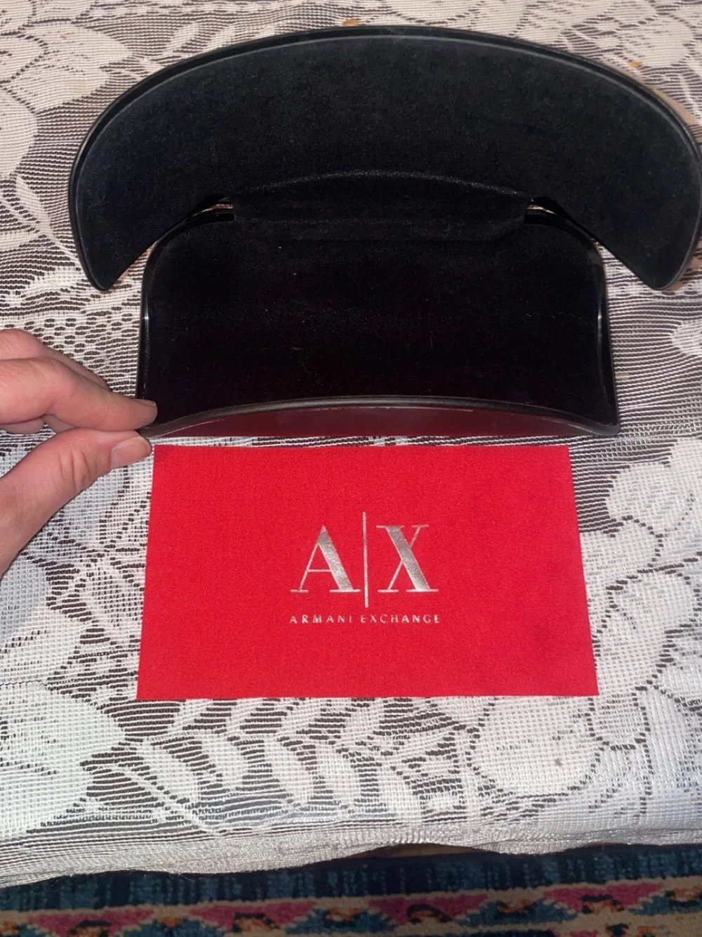 Armani Exchange Black Sunglasses Case with Red Logo Card